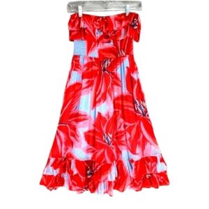 FARM Rio Strapless Dress in Red and Blue Floral